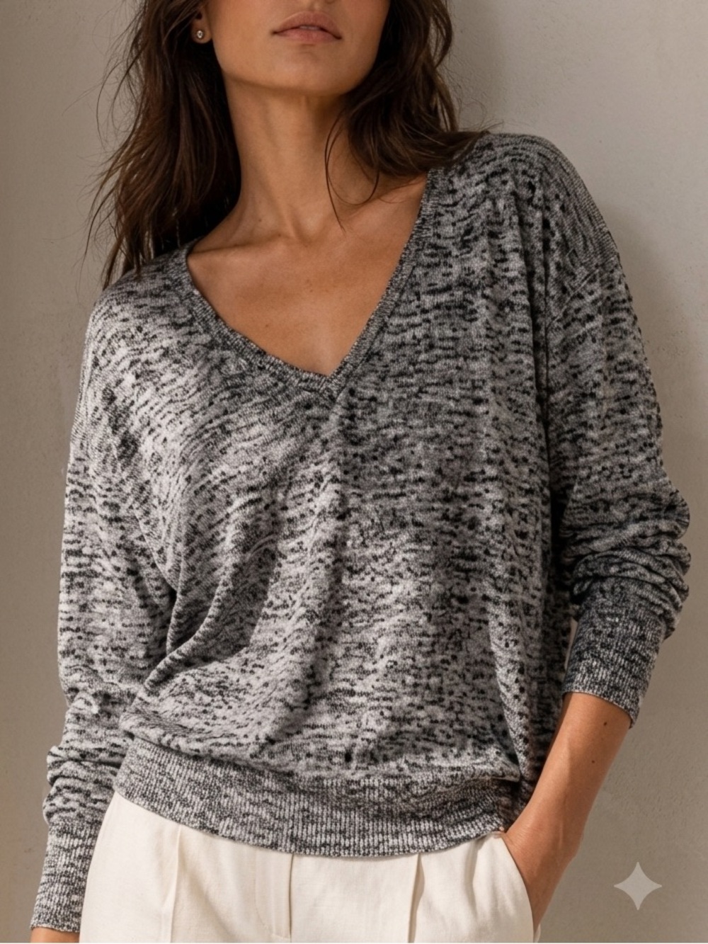 Wilfred| Aritzia| Marled Grey Lightweight Oversized V-Neck Sweater Sz XXS